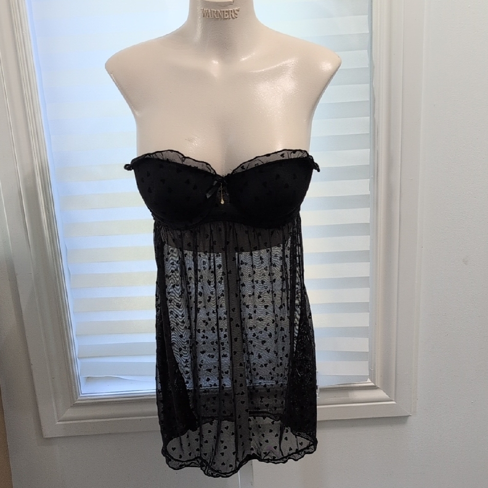 Black Mesh With Heart Pattern Padded Push-up Teddy Size L (From A Movie Set)